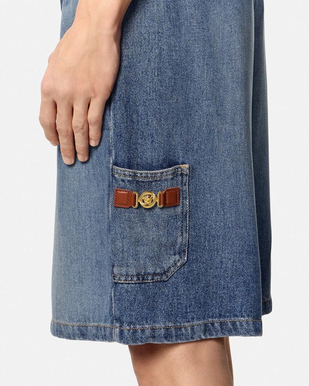 Versace Blue Elastic Waist Denim Shorts for men