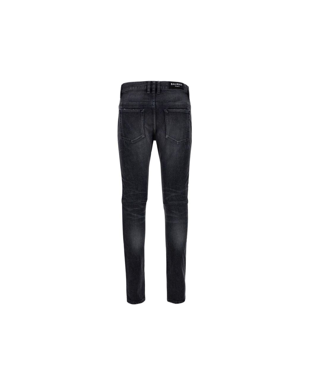 Balmain Gray Slim-Cut Ripped Cotton Jeans With Synthetic Leather Panels for men
