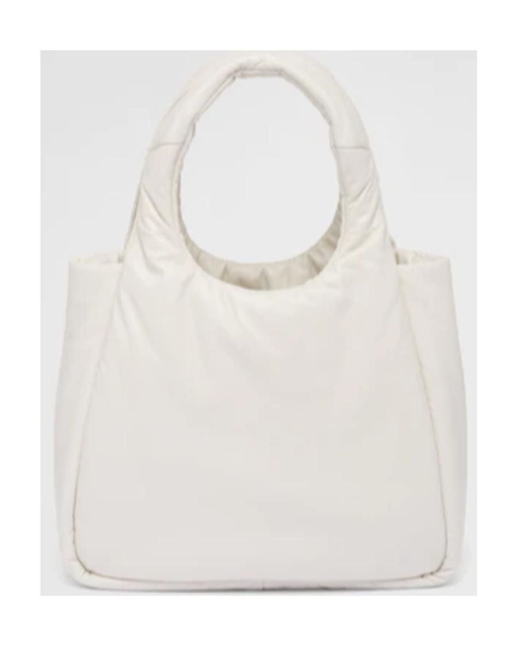 Prada White Logo Plaque Top Handle Tote Bag