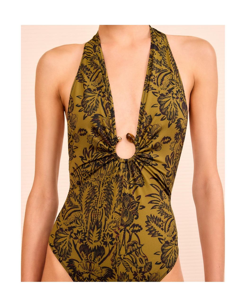 Ulla Johnson Green Floral Print Halterneck Swimsuit