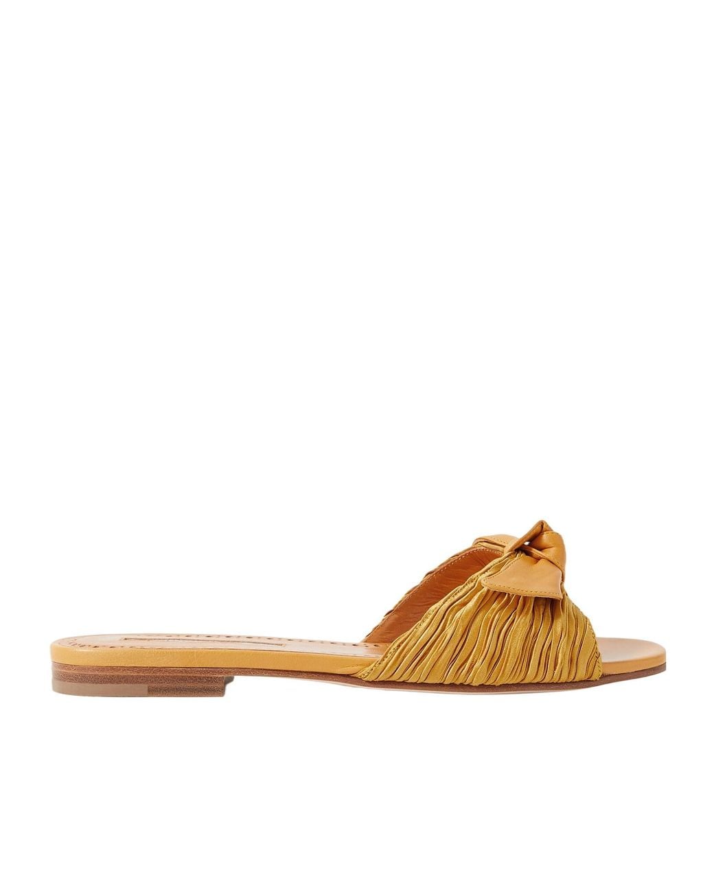Manolo Blahnik Brown Notamu Bow-Detailed Plissé-Satin And Leather Slides