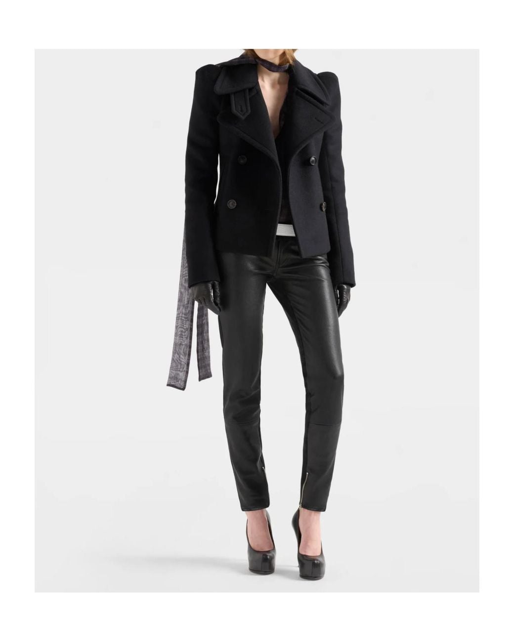 7 For All Mankind Black Double-Breasted Wool Coat With Structured Shoulders
