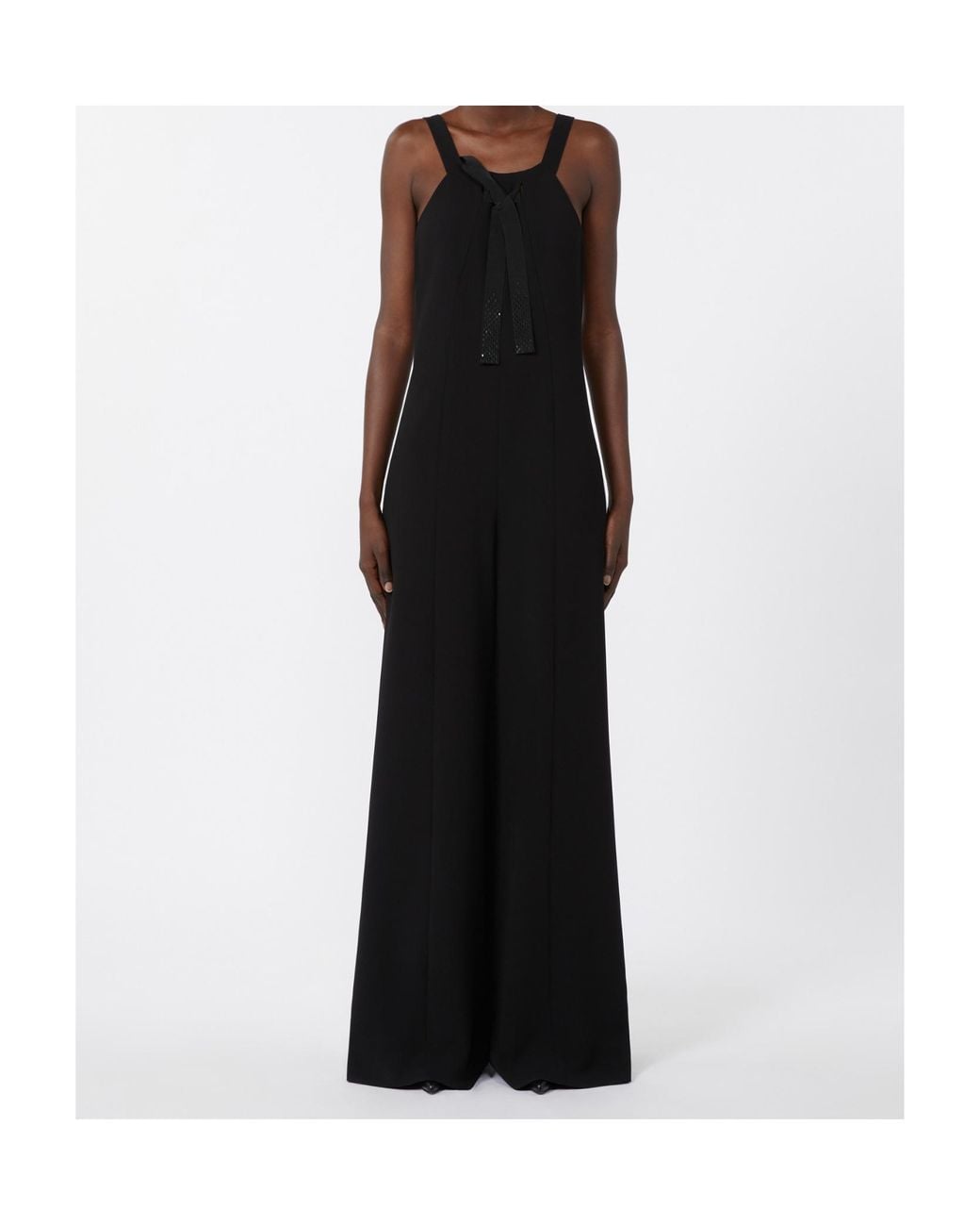 Max Mara Black Pianoforte Estro Bow Detailed Sleeveless Jumpsuit