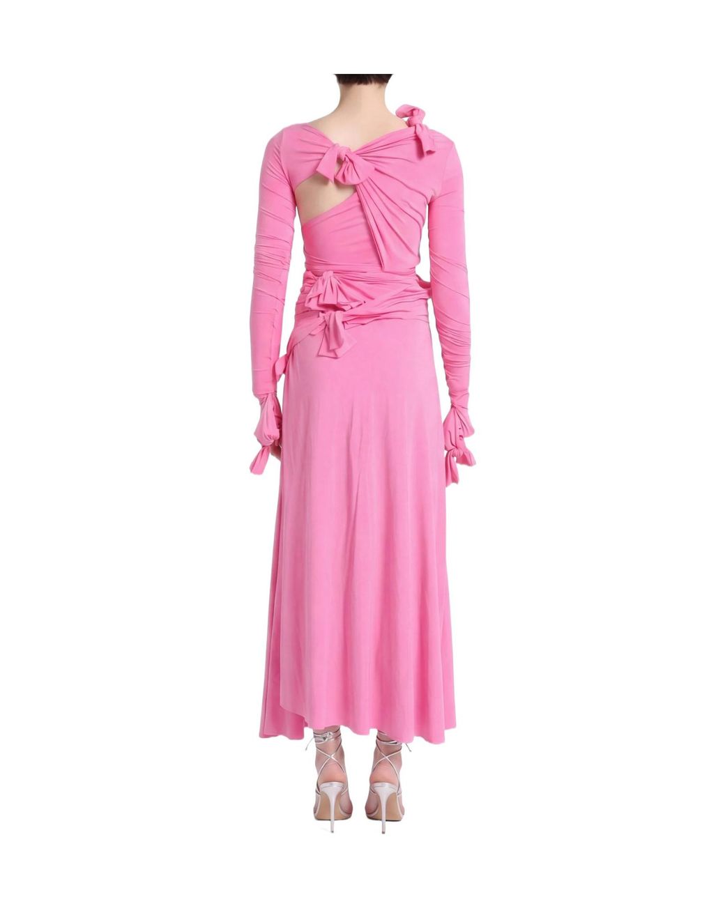 Balenciaga Pink Minimal Ruchedsleeve Vneck Dress