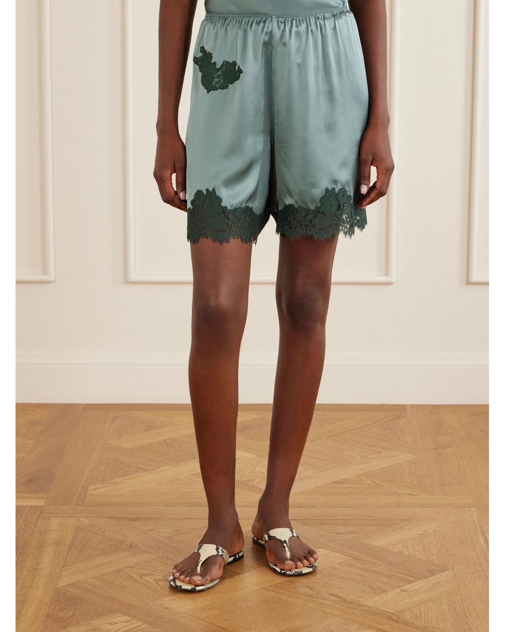 Doen Blue Silk Lace Trim Shorts
