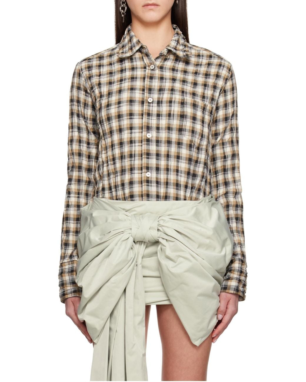 Acne White Check Button-Up Shirt