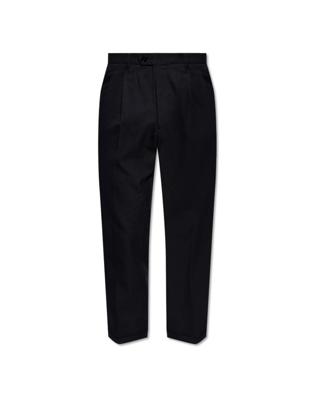 AllSaints Black Cotton-Wool Pleated Straight-Leg Trousers for men