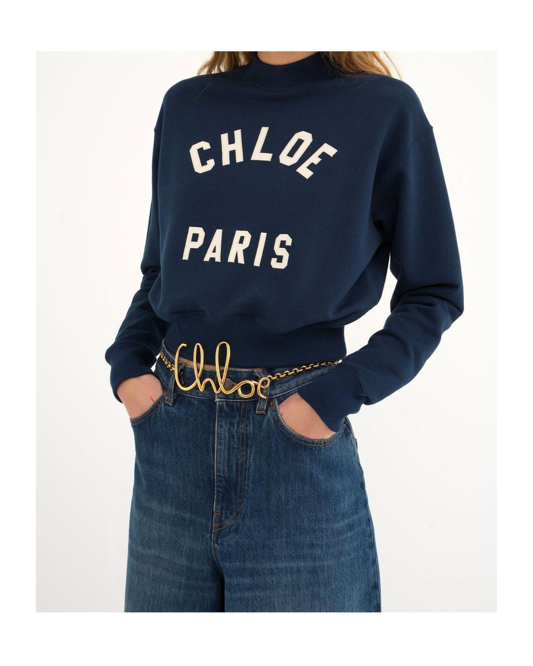 Chloé Blue Chloé Logo Printed Mock-Neck Sweatshirt