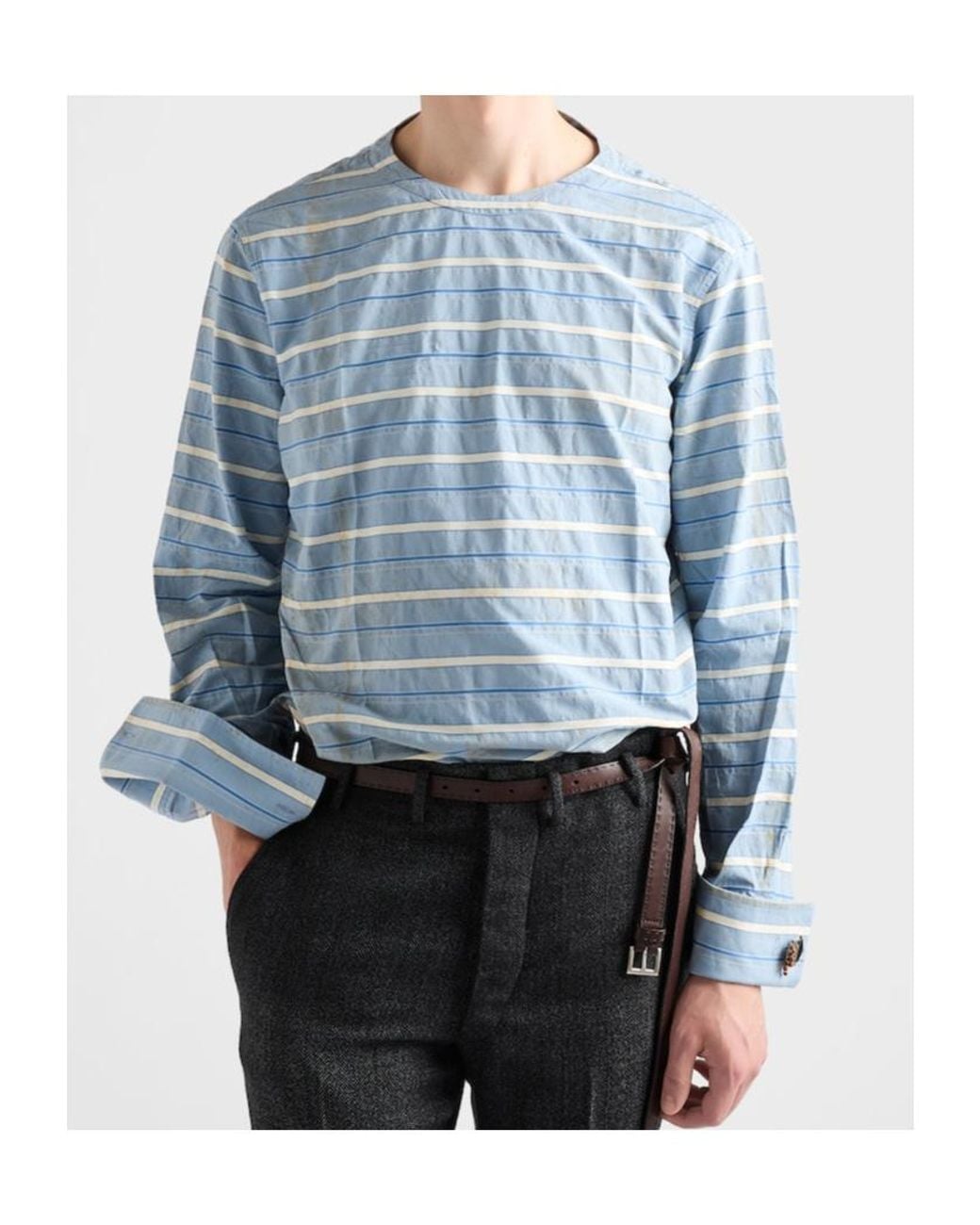 Prada Blue Long-Sleeved Striped T-Shirt for men