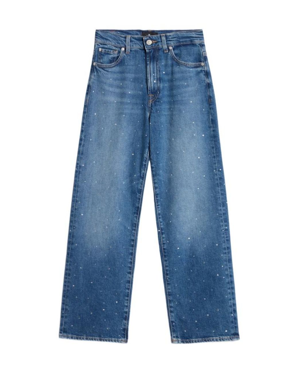 7 For All Mankind Blue Stovepipe Embellished Straight-Leg Jeans