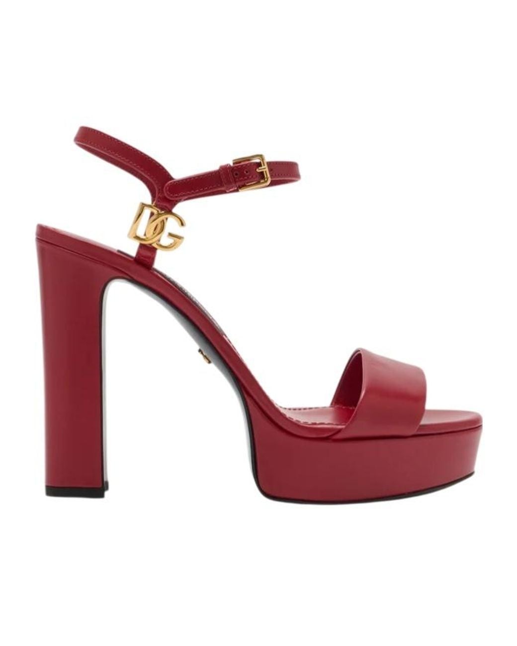 Dolce & Gabbana Red Calfskin Platform Sandals