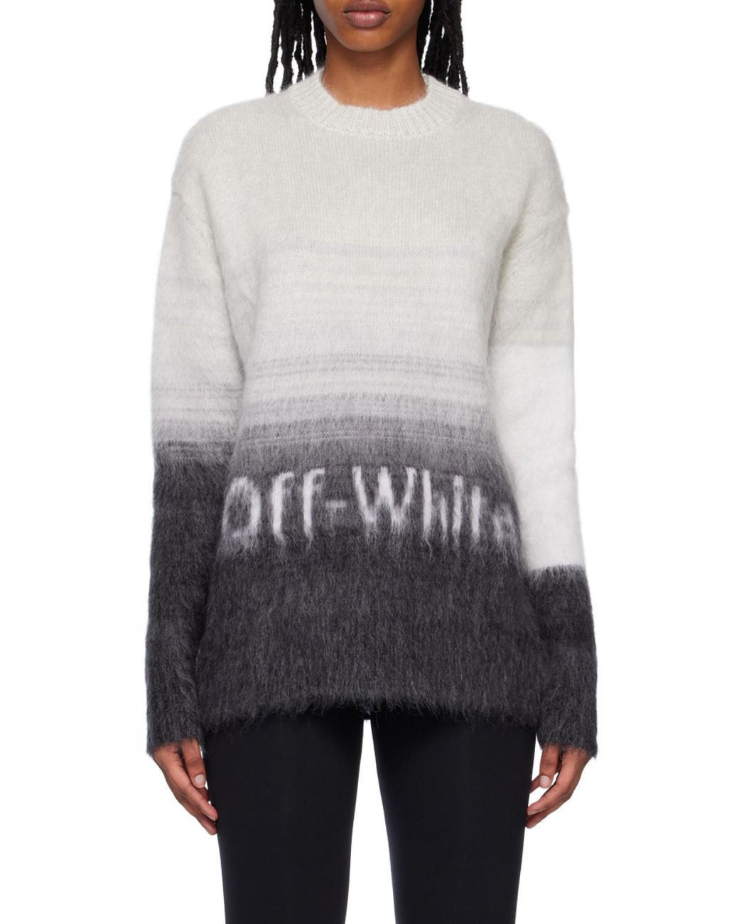 Off-White c/o Virgil Abloh Gray Intarsia-Logo Crew-Neck Jumper