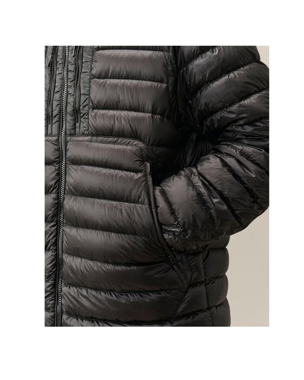 C P Company Black Hooded Quilted Down Jacket for men