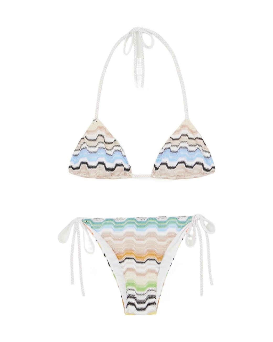 Missoni White Mare Striped Metallic Crochet-Knit Triangle Bikini