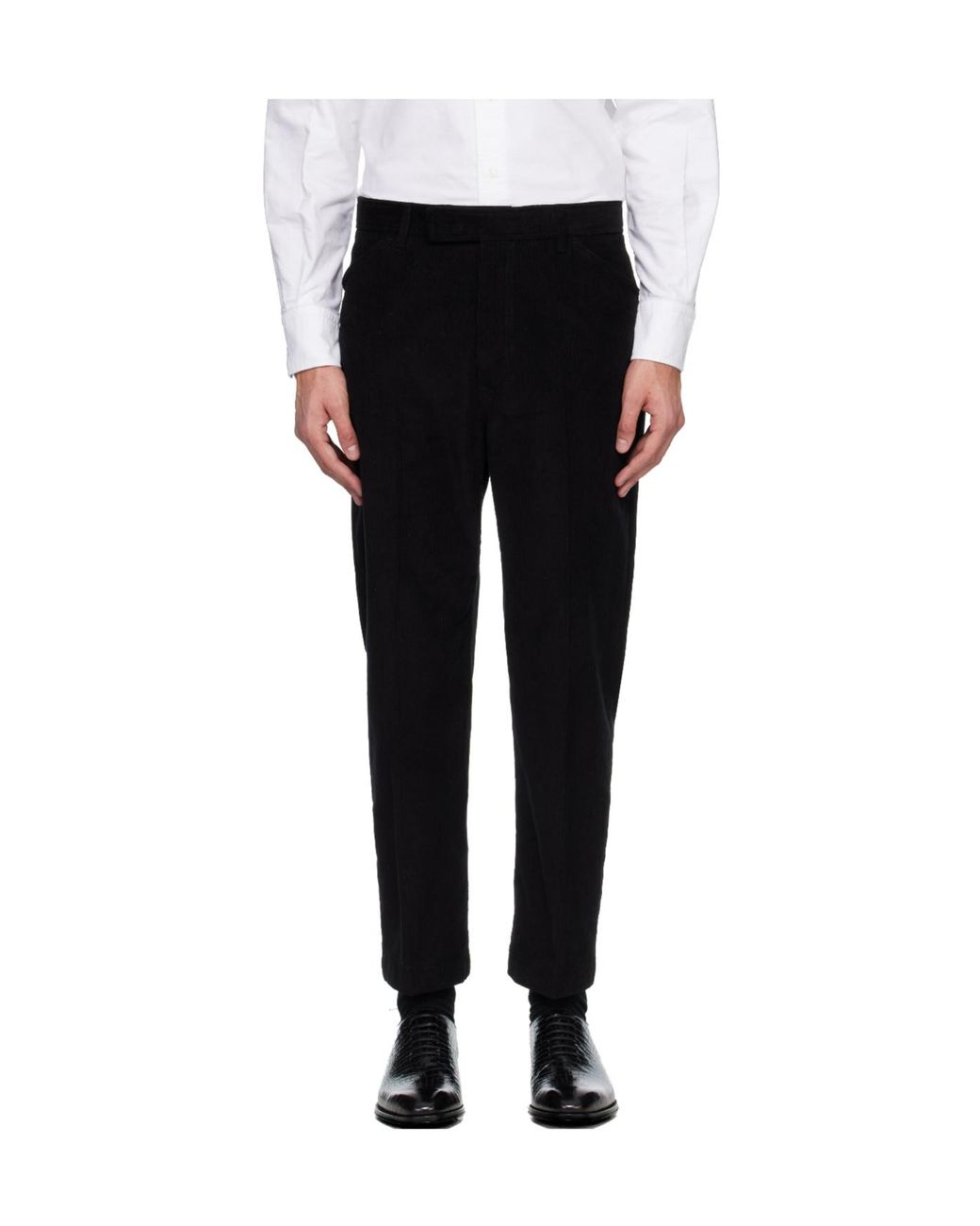 Thom Browne Black Corduroy Stripe Detail Chino Trousers for men