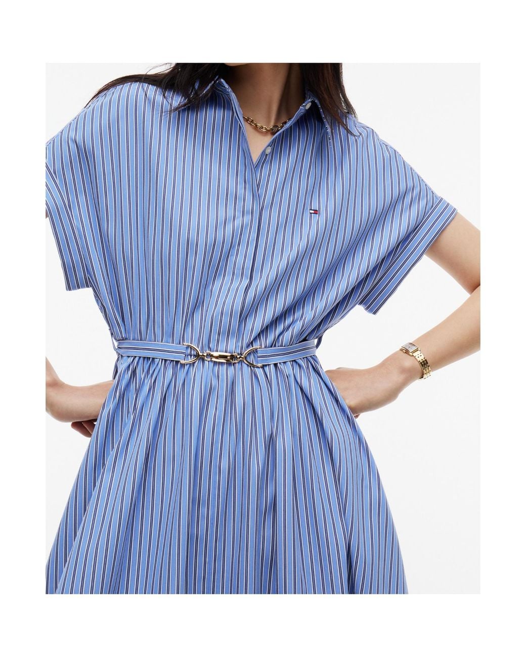 Tommy Hilfiger Blue Belted Midi Shirt Dress