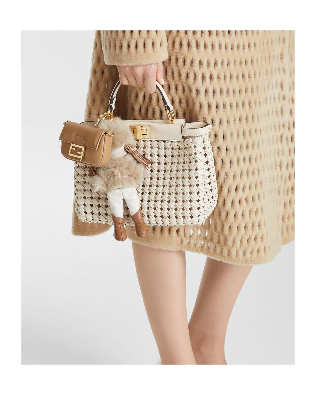 Fendi Natural Camellia Interlaced Leather Bag