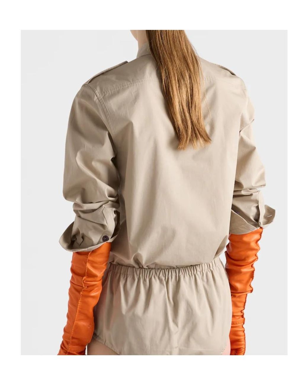 Prada Natural Long-Sleeved Poplin Shirt