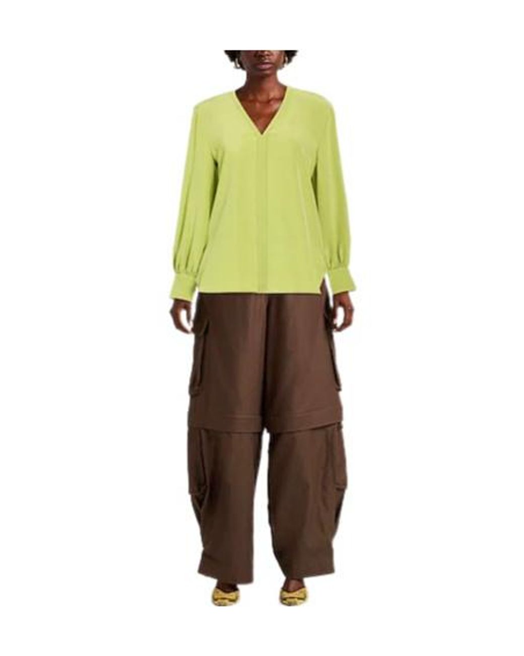 Max Mara Yellow Minimalist Satin Long-Sleeve Top