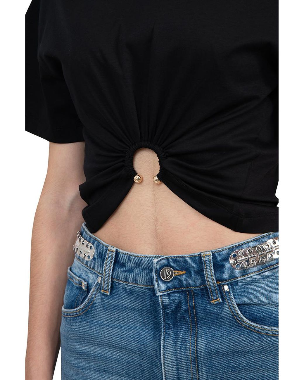 Rabanne Black Rabanne Pierced Cutout Cropped T-Shirt