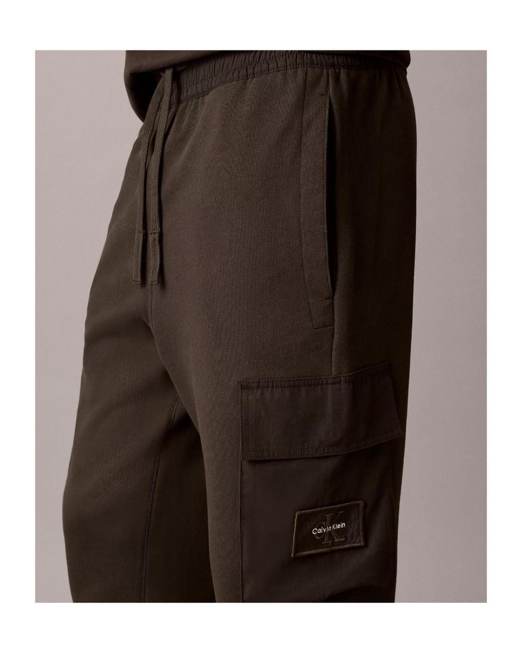 Calvin Klein Black Cotton Terry Cargo Joggers for men