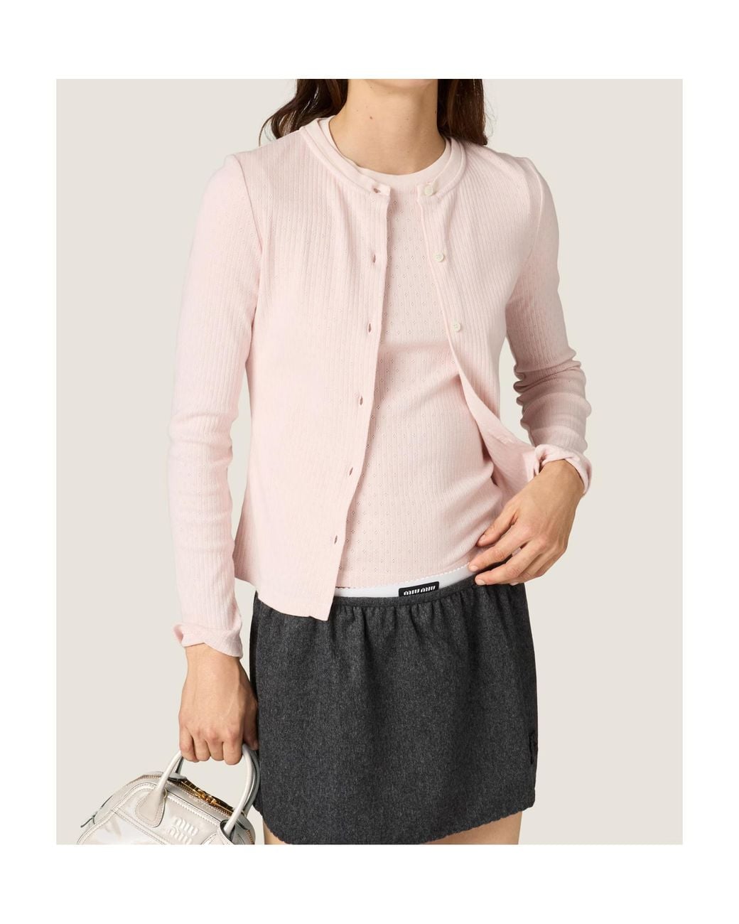 Miu Miu Pink Pointelle Cotton T-Shirt