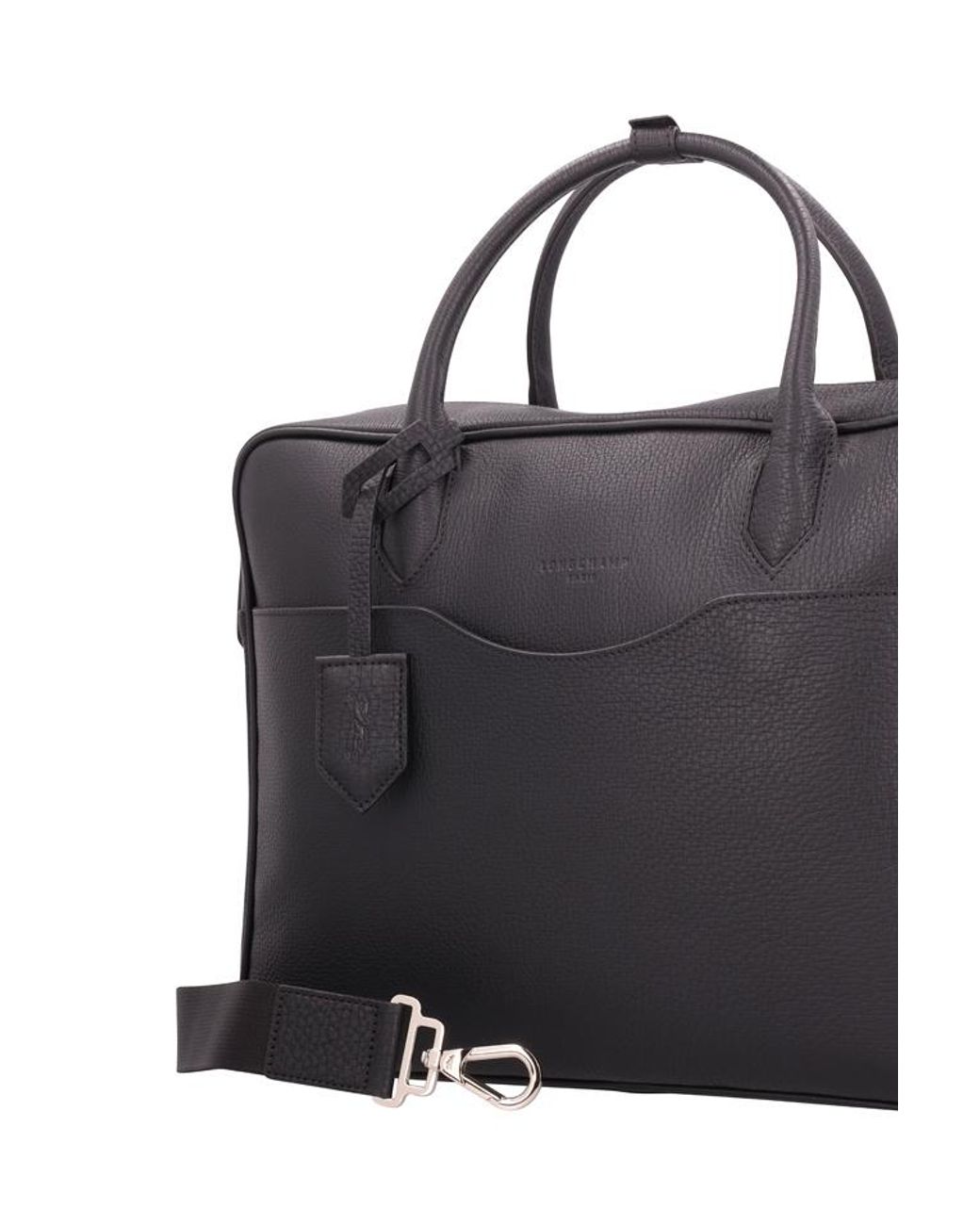 Longchamp Black Leather Laptop Bag