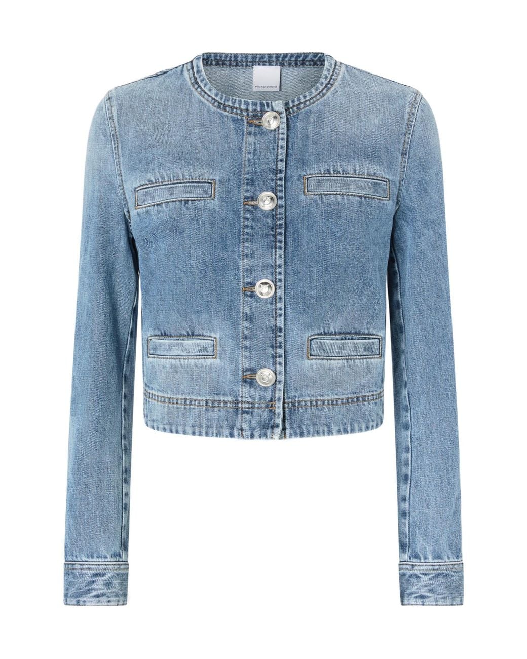 Pinko Blue Crewneck Denim Jacket