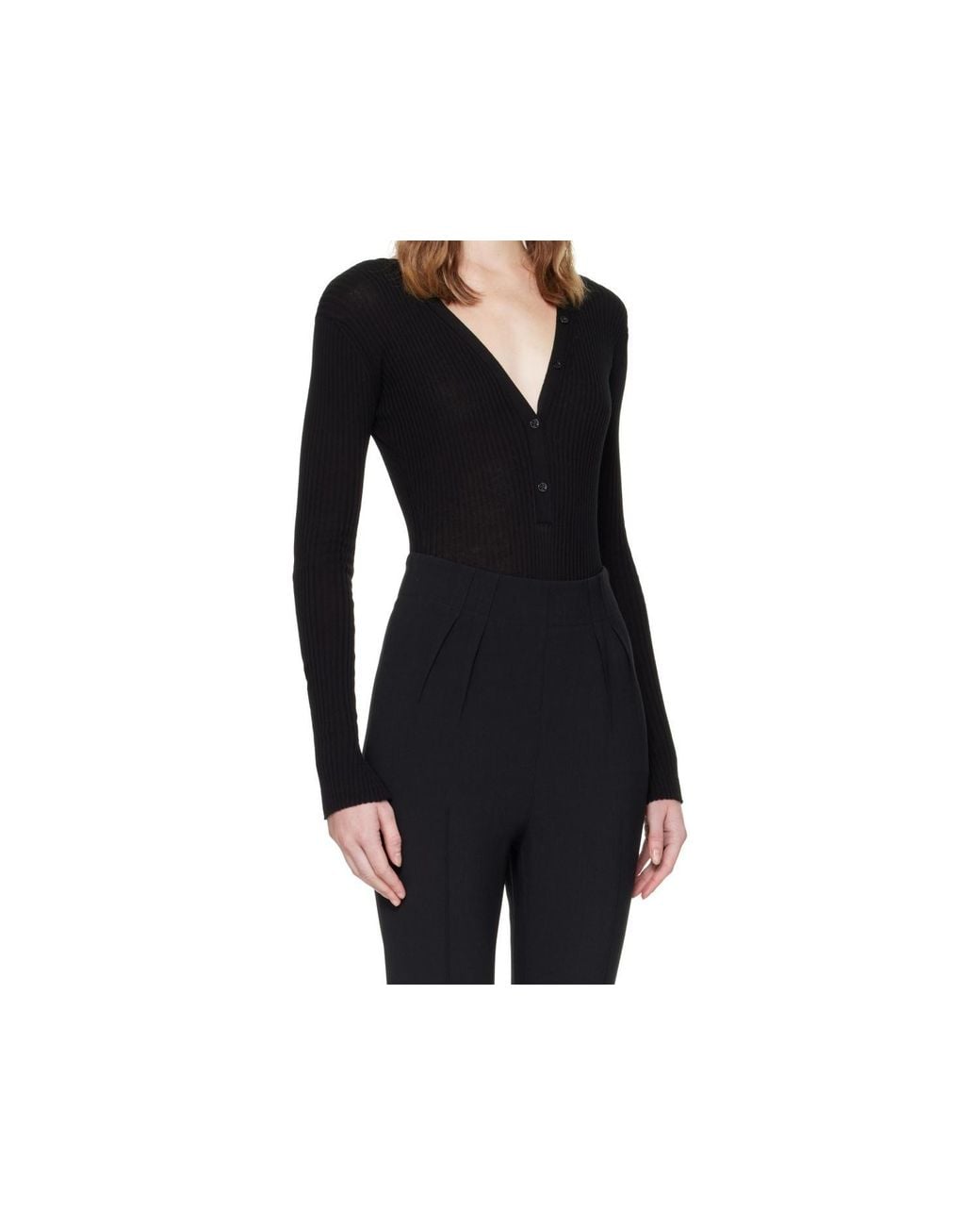 Mugler Black Knitted Button-Front Bodysuit