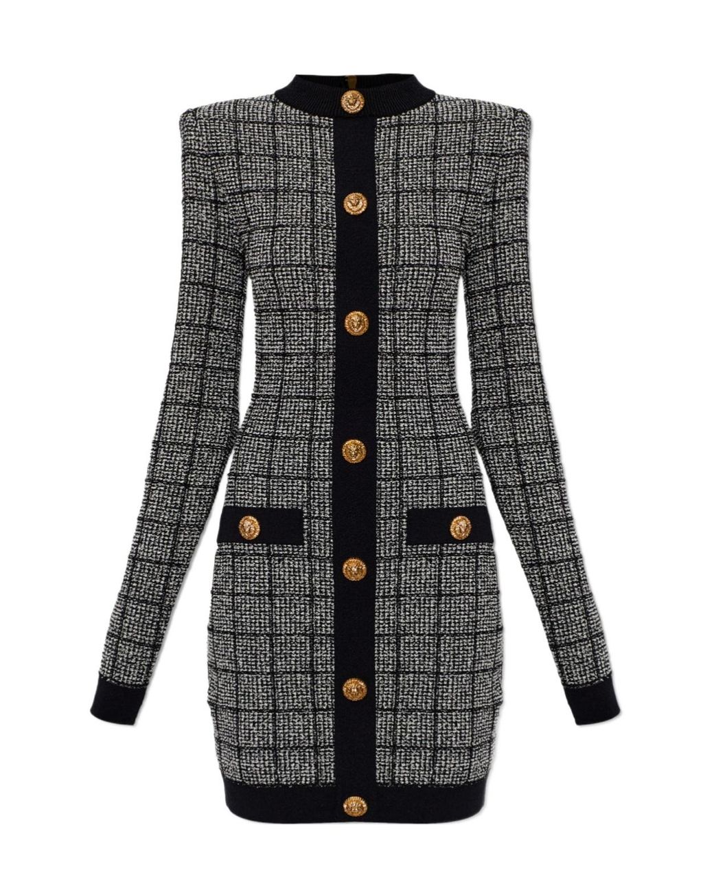 chinese dress ladies ZAPAKA Women Black Tweed Work Dress 2 Piece Round Neck Pencil Long Sleeves Midi Business Dress, Black / M main image 0
