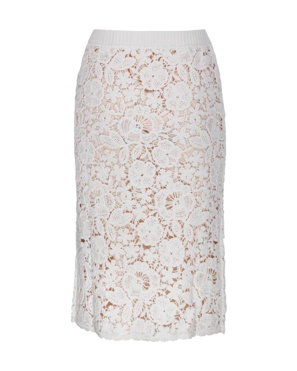 P.A.R.O.S.H. White Floral Embroidered Midi Skirt
