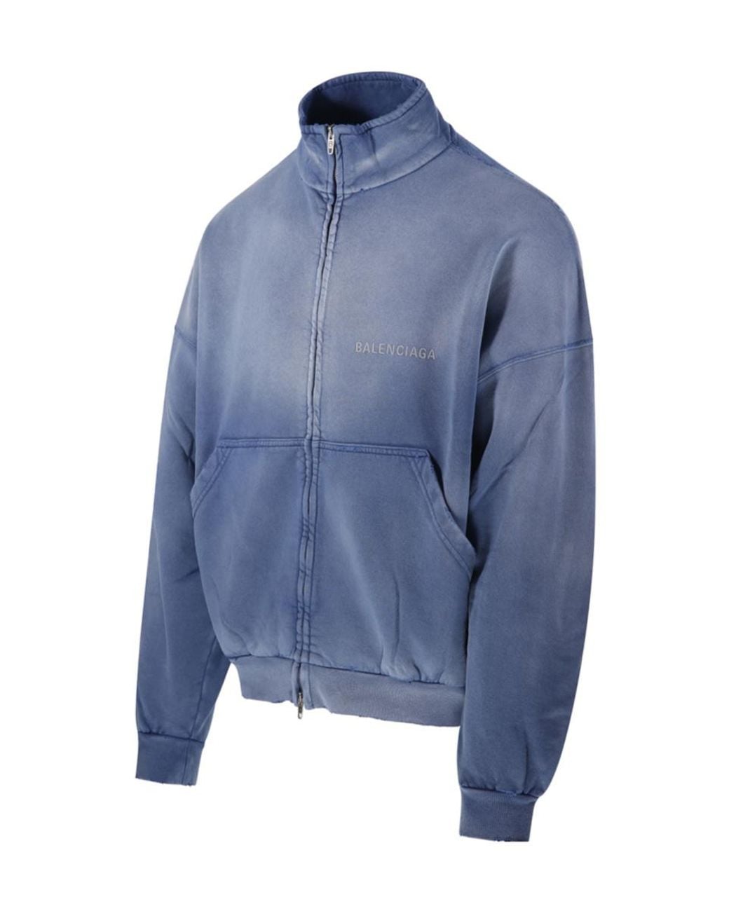 Balenciaga Blue Distressed High Neck Jacket for men