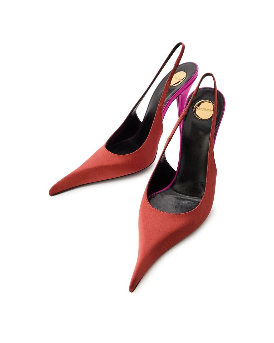 Saint Laurent Pink Satin Slingback Pumps