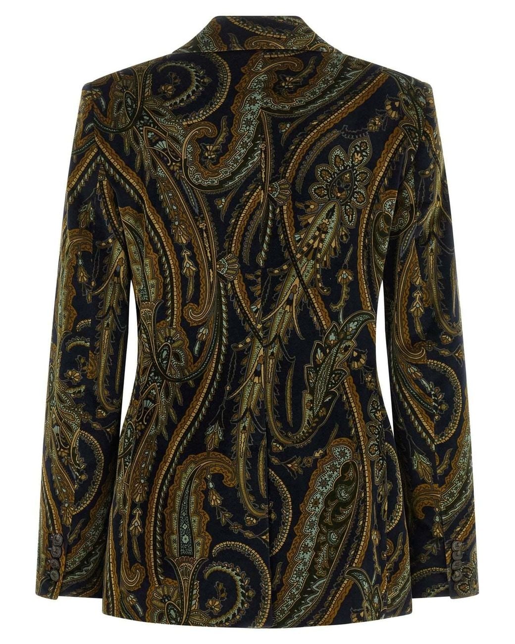 Etro Green Double-Breasted Cotton Velvet Jacket With Floral Overprint