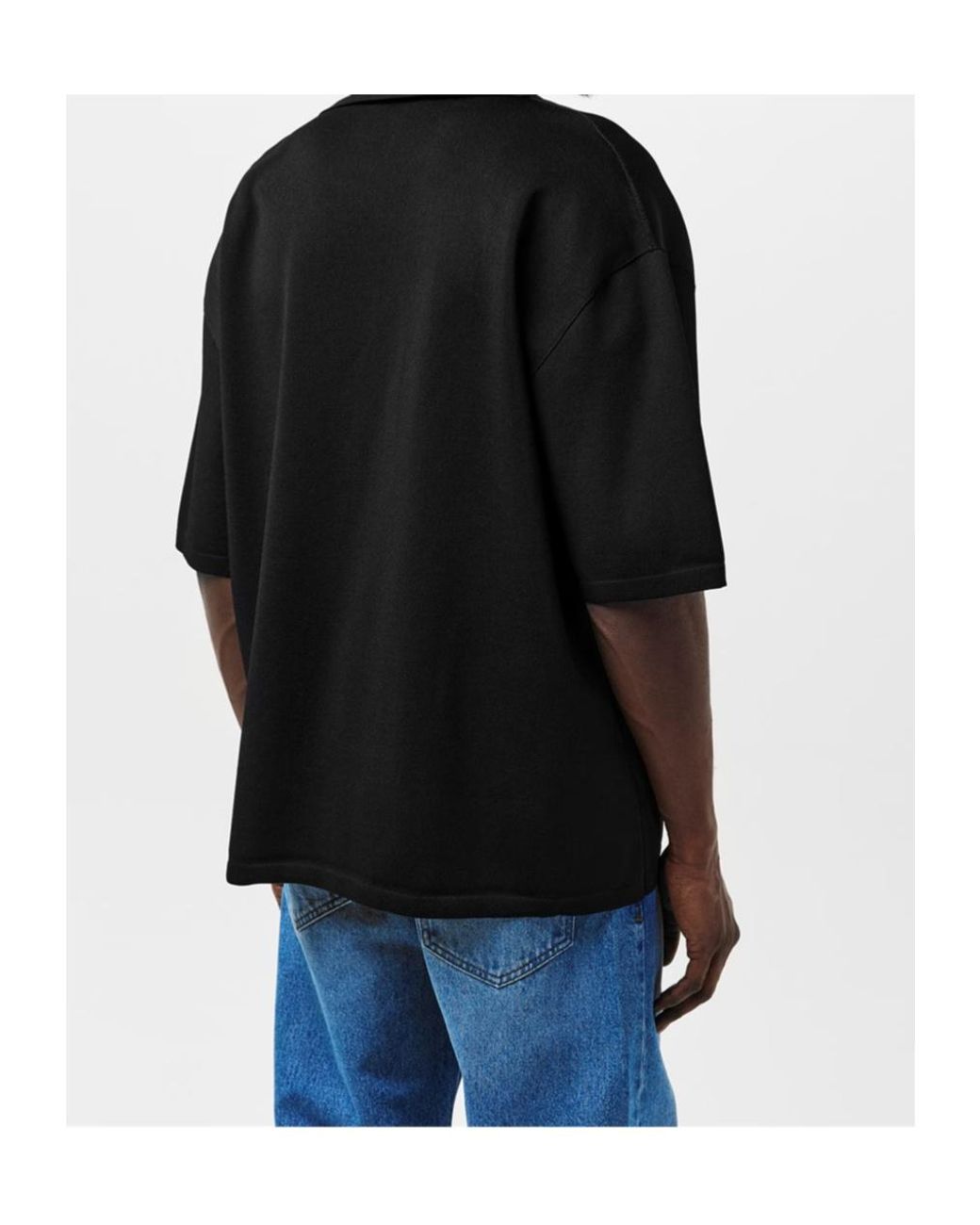 AMI Black Knitted Short-Sleeved Polo Shirt for men
