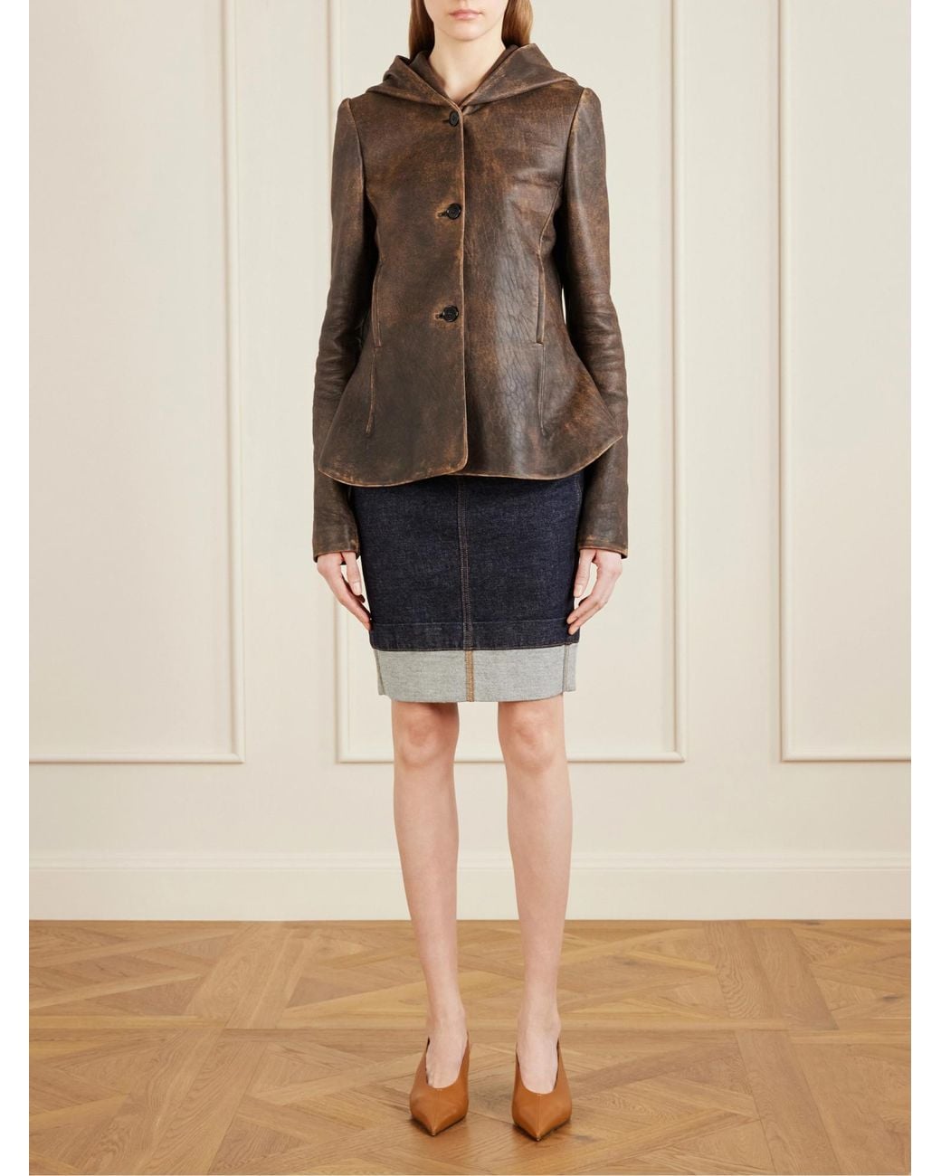 Khaite Brown Hooded Leather Jacket
