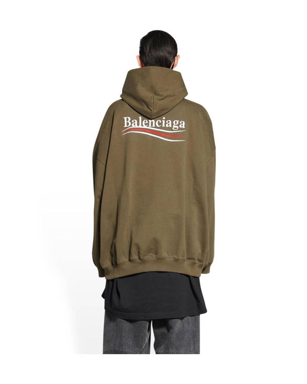 Balenciaga Green Logo Embroidered Oversized Hoodie for men
