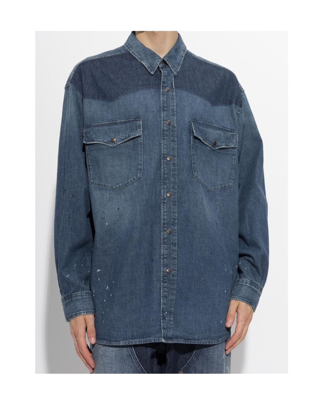 Maison Margiela Blue Long-Sleeved Denim Shirt for men