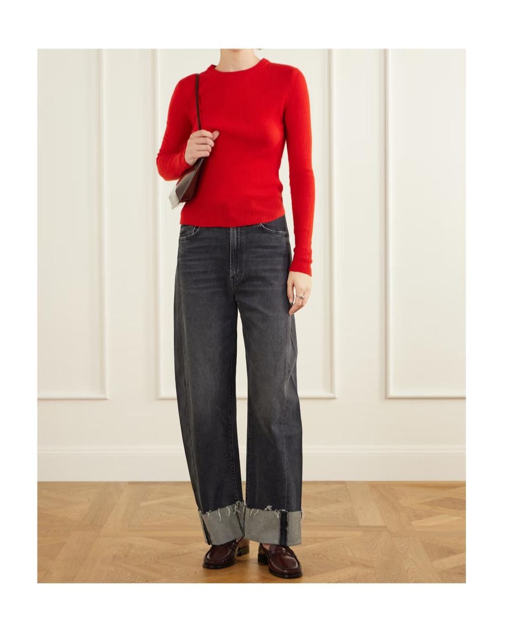 Citizens of Humanity Red Ribbed Crewneck Longsleeve Sweater