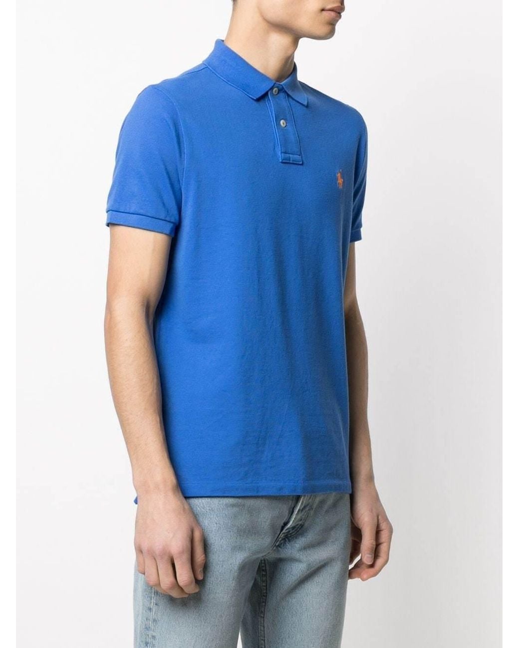 Polo Ralph Lauren Blue Logo Embroidered Short-Sleeved Polo Shirt for men