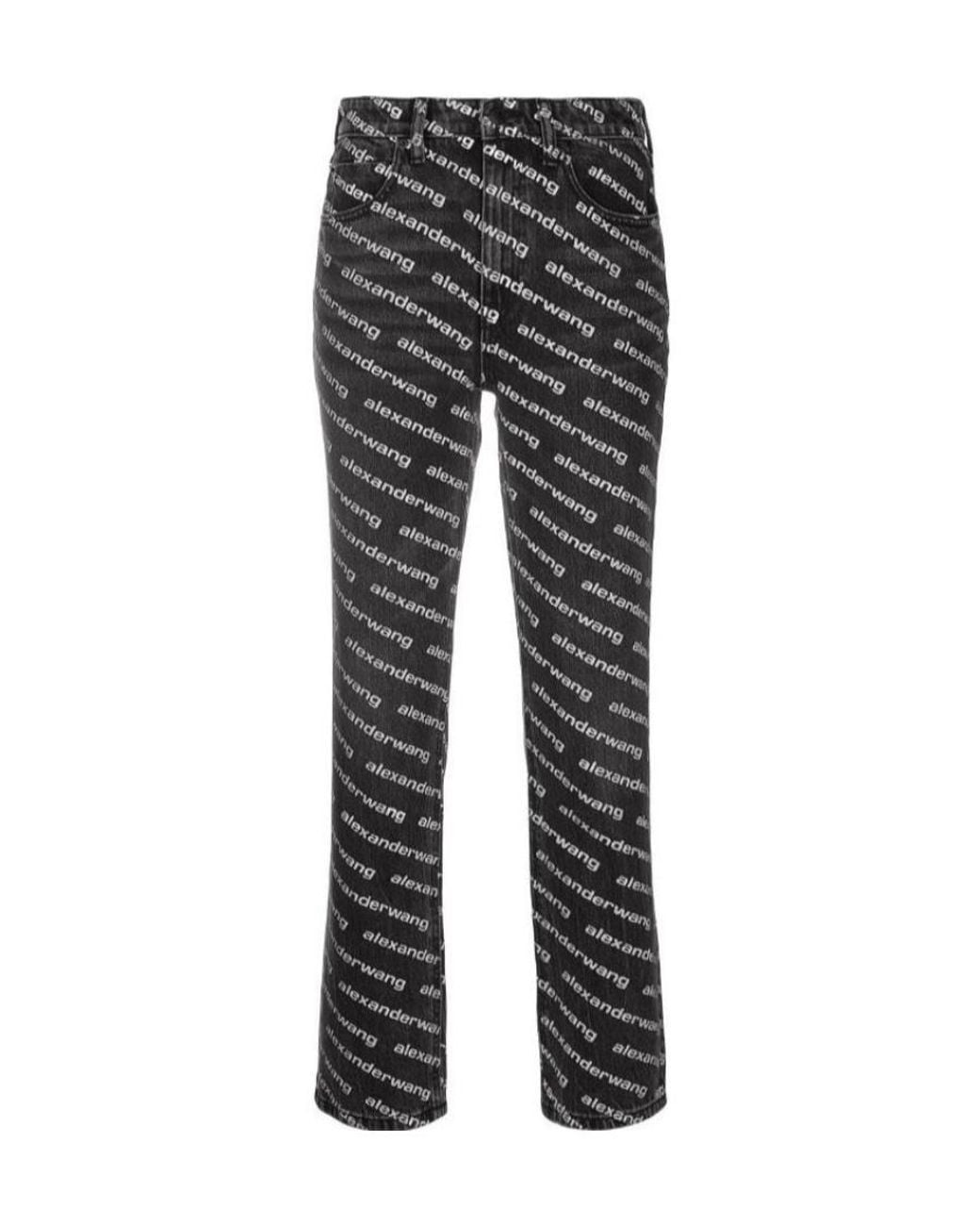 Alexander Wang Gray Mid-Rise Logo-Print Flared Trousers