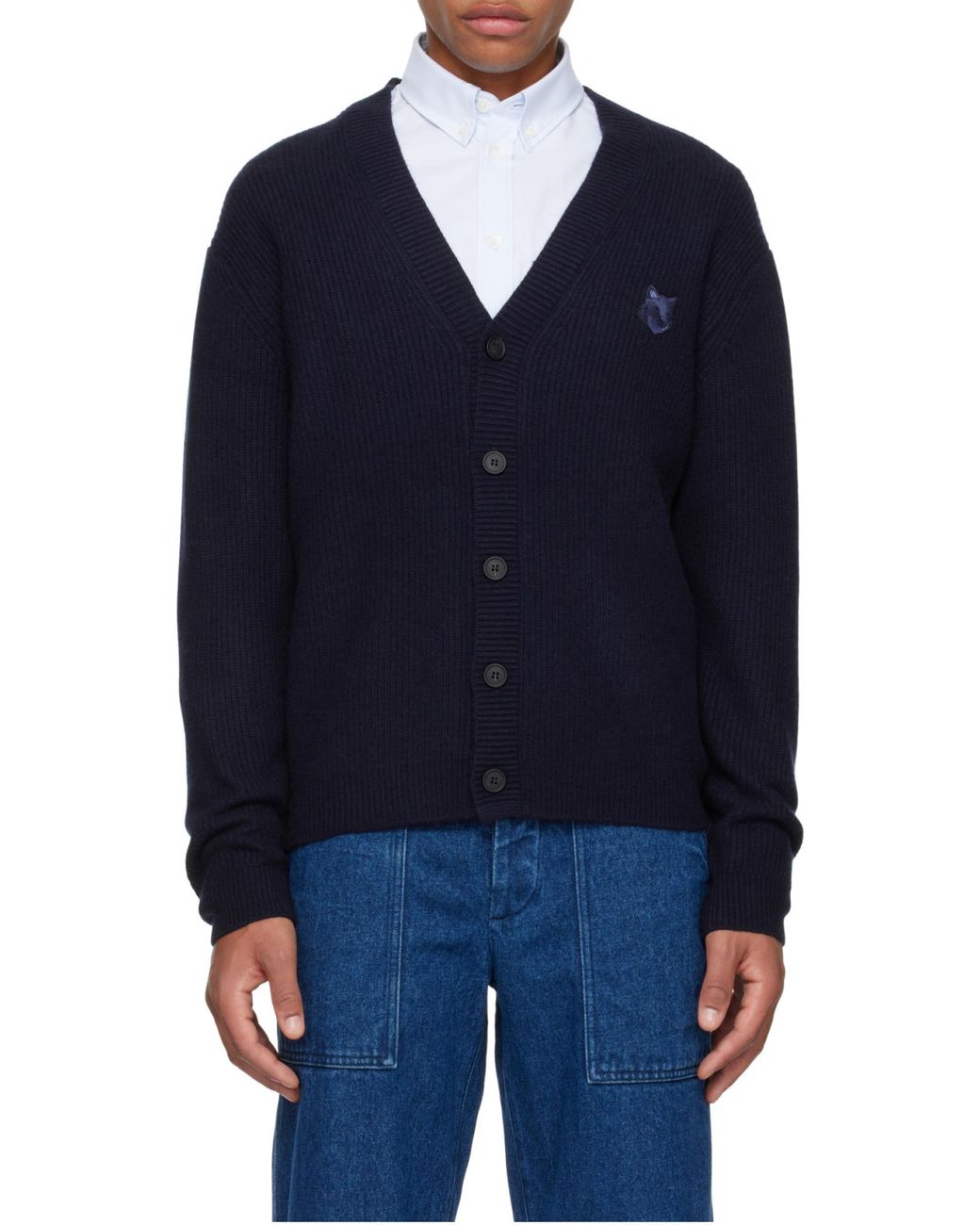 Maison Kitsuné Blue Maison Kitsuné Bold Fox Head Patch Knitted Cardigan for men