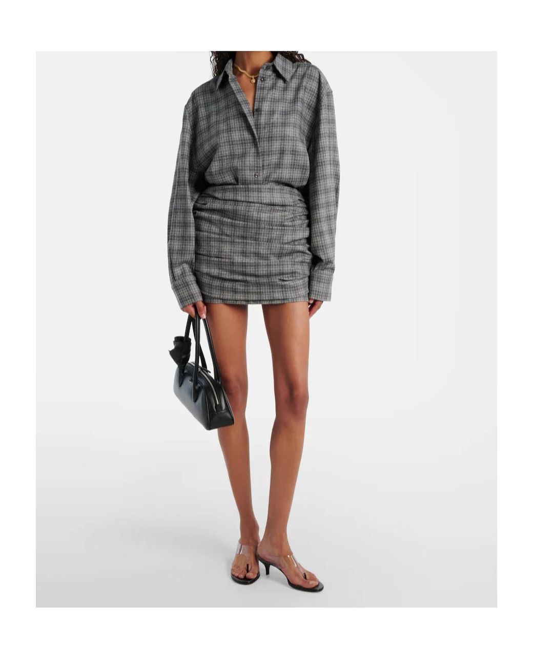 Magda Butrym Gray Plaid Midi Skirt