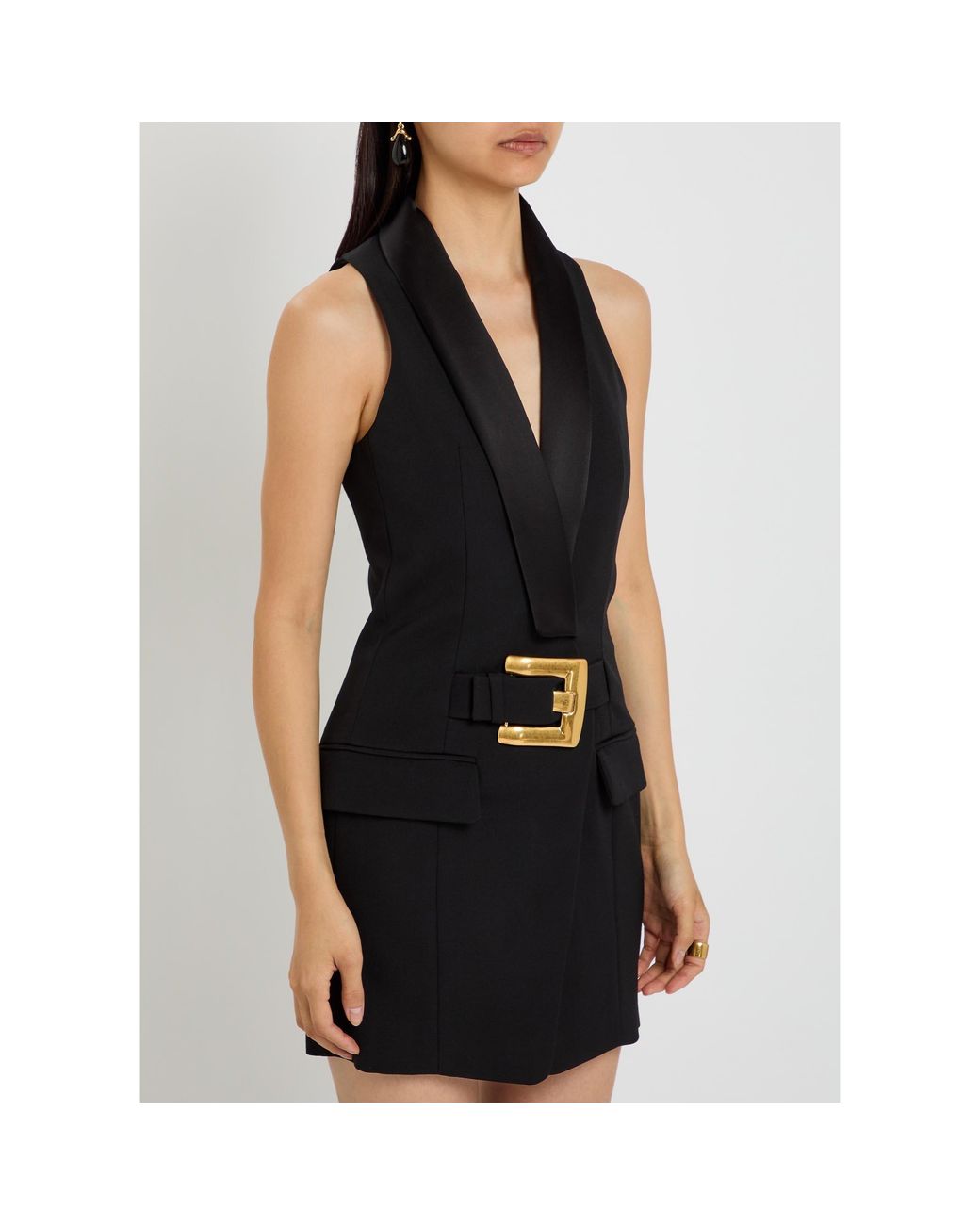 Balmain Black V-Neck Satin Dress