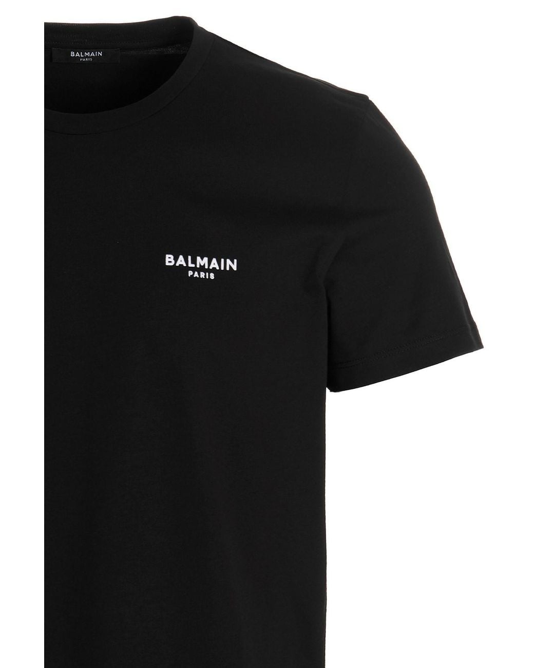 Balmain Black Flocked Logo Crewneck T-Shirt for men