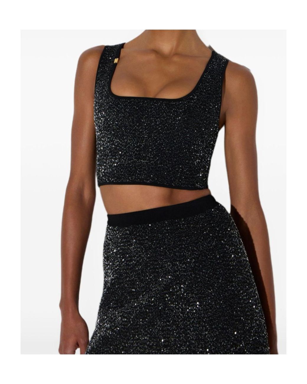 Elisabetta Franchi Black Sequined Crop Top