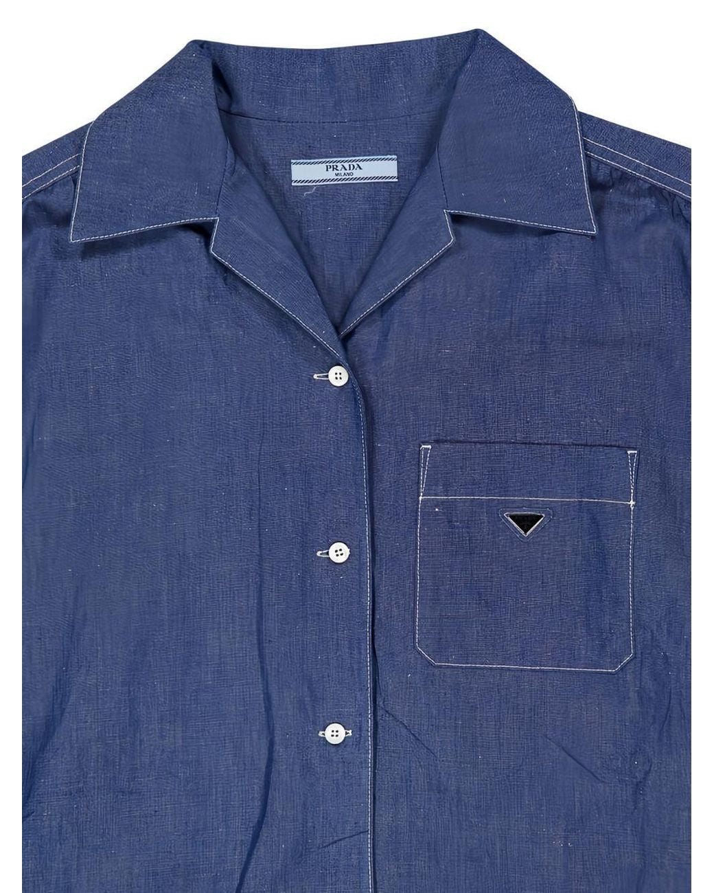 Prada Blue Cotton And Linen Denim Detachable Playsuit