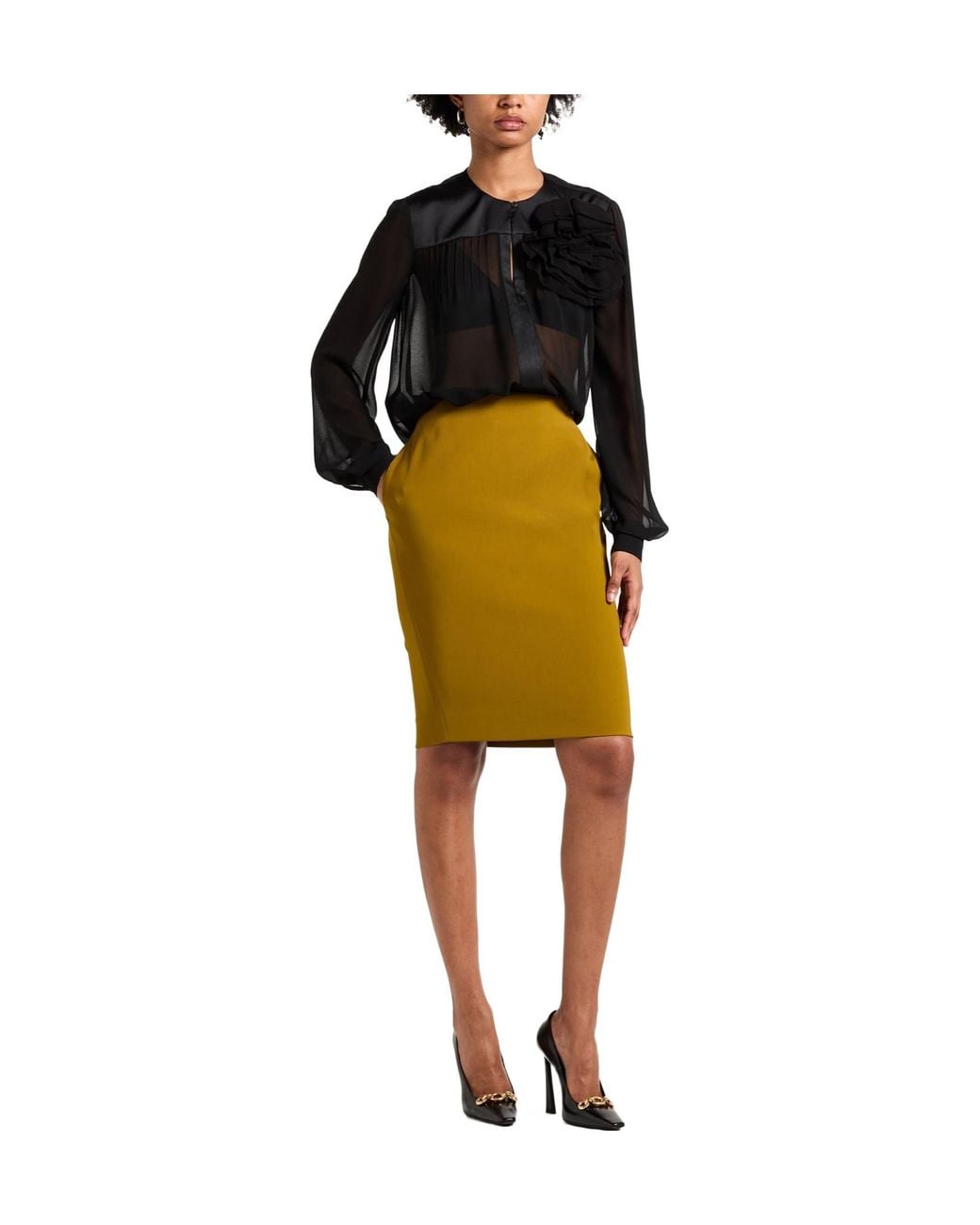 Saint Laurent Yellow Simple Pencil Skirt
