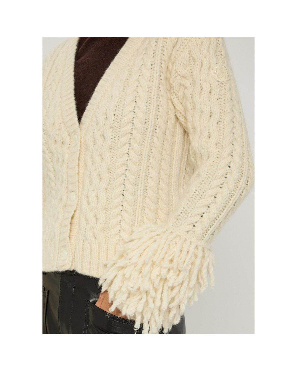 Moncler Natural Chunky Cable-Knit V-Neck Cardigan