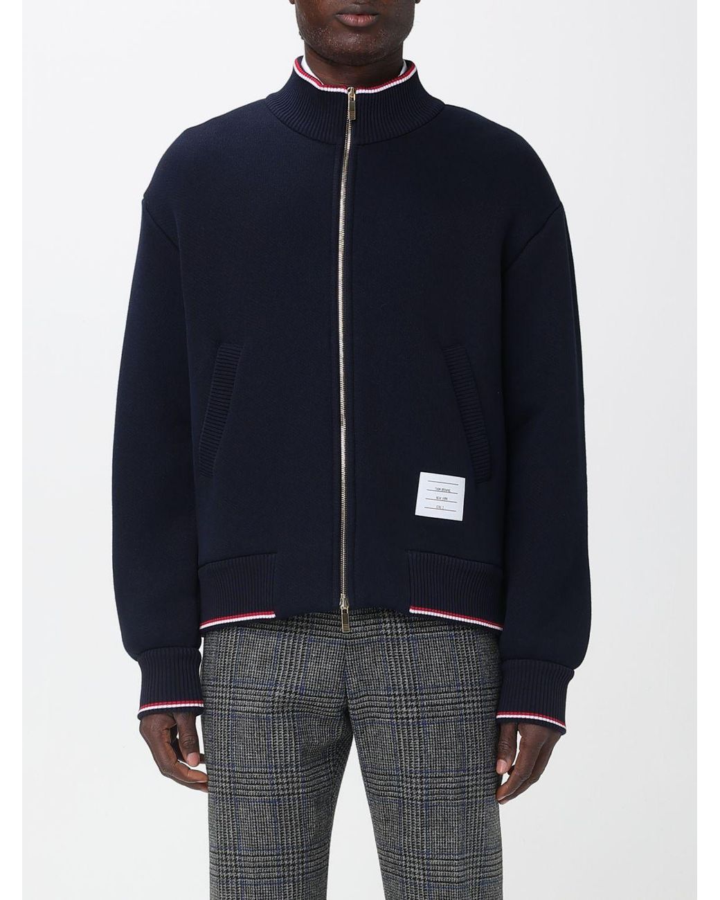 Thom Browne Black Rwb-Striped Zipped Sweatshirt for men